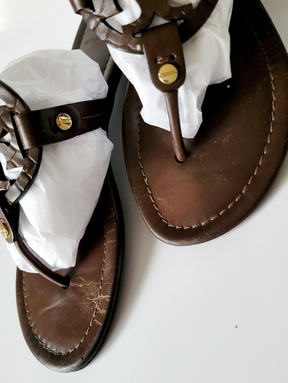 Tory Burch Miller Brown Chocolate Leather Logo Thong Sandals US 8.5 - Picture 8 of 16